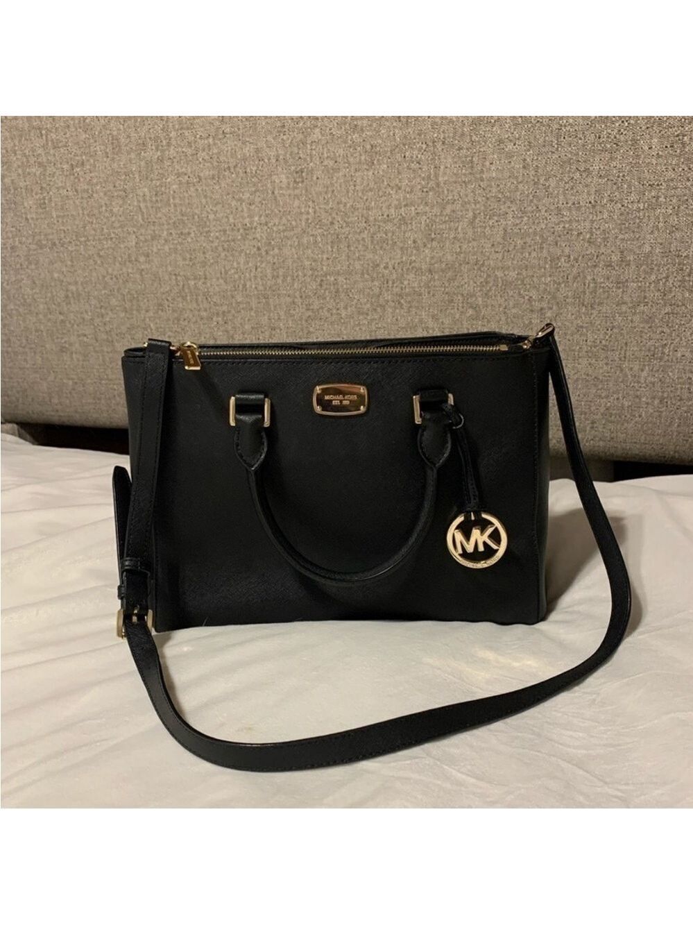 Michael Kors Black Satchel with Gold Accents and Adjustable Strap - Picture 2 of 10